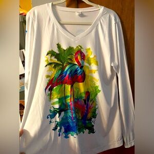 Sport tek sun protector shirt with colorful flamingos from Four Winds Marina